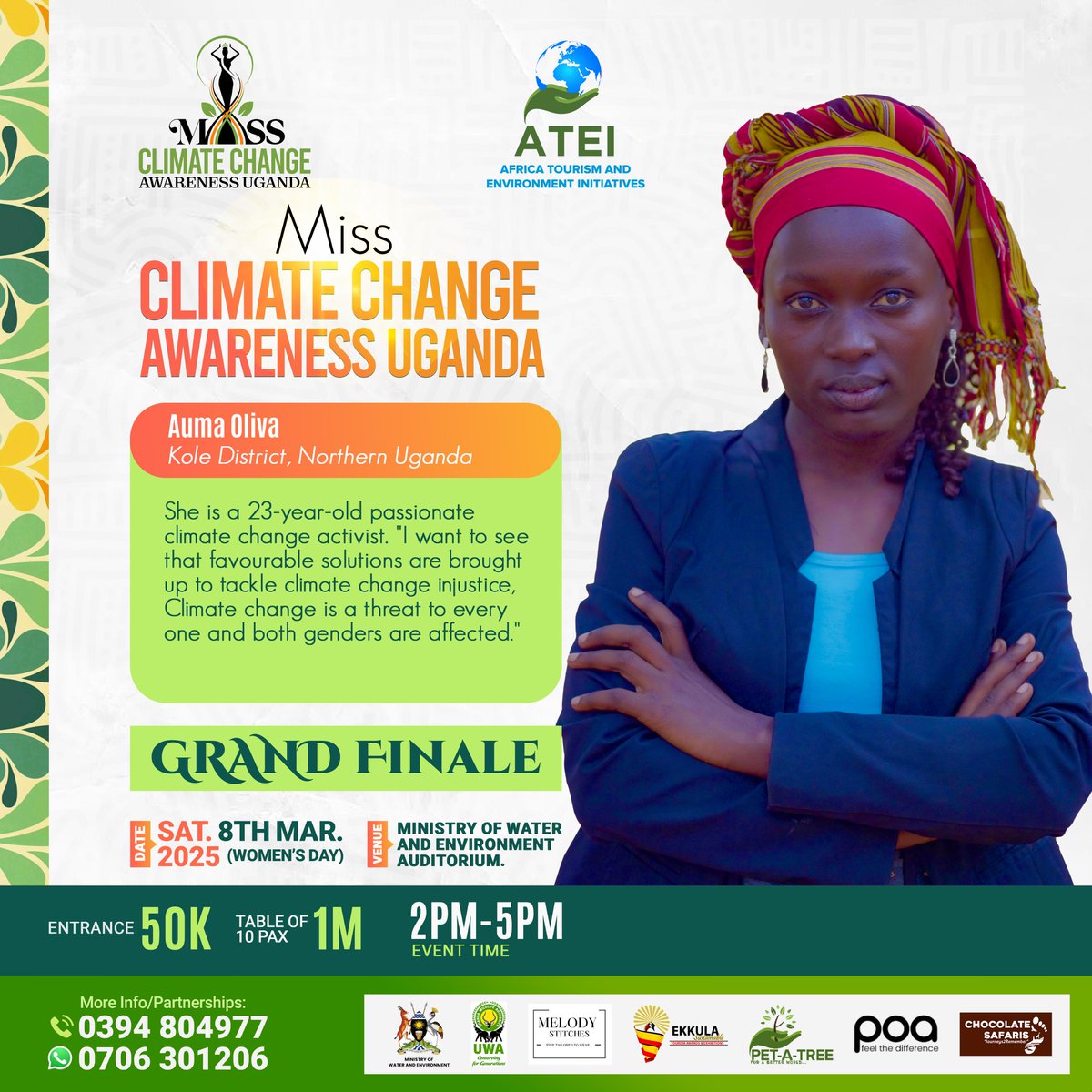 ATEIUg's tweet photo. Miss Climate Change Awareness Uganda - 2025

Contestant: Auma Olivia

WATCH: https://t.co/3GyaI4xj40

To VOTE: https://t.co/149l9zhEYf

#MissClimateUg #ClimateAction https://t.co/ZzNZbqCNS8
