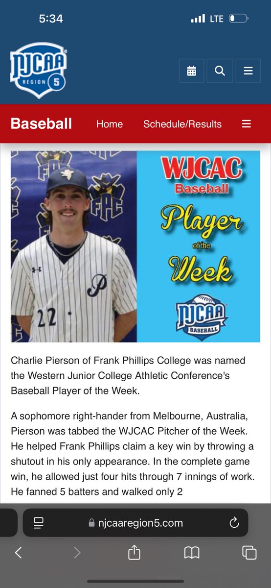 Congratulations to uncommitted sophomore Charlie Pierson on being selected conference pitcher of the week.