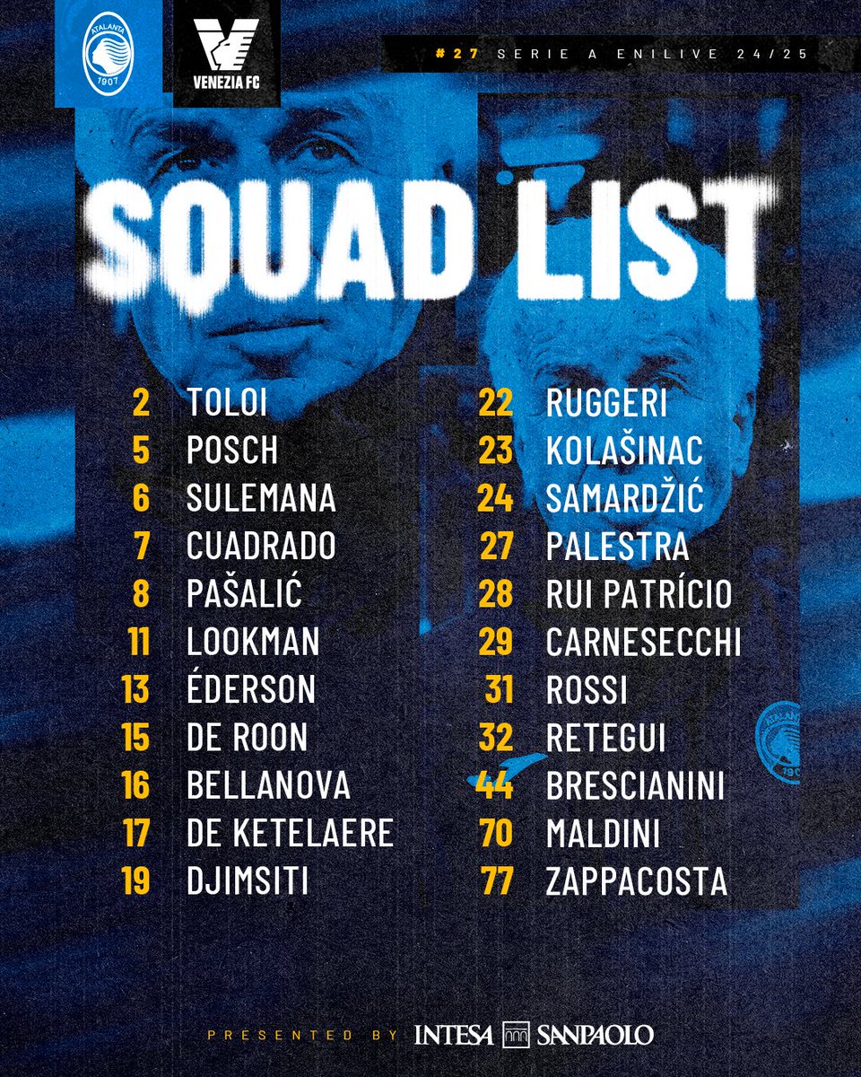 Atalanta_BC's tweet photo. Torna Maldini tra i convocati 🚨

Our squad list for #AtalantaVenezia 📋

powered by @intesasanpaolo 
#GoAtalantaGo ⚫️🔵 https://t.co/H9Bx55OU4n