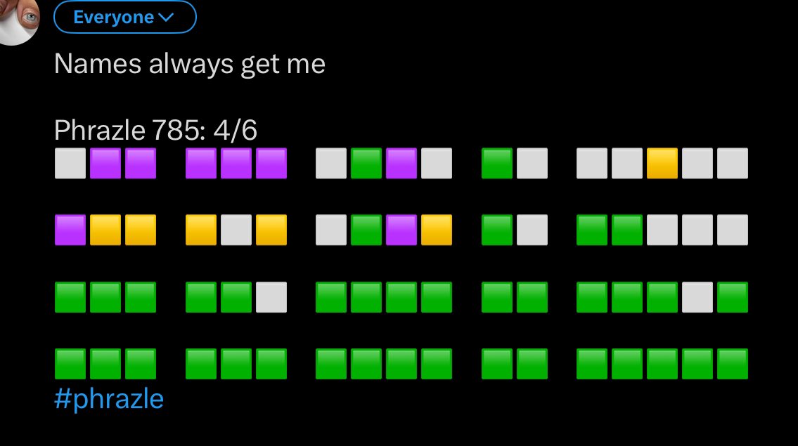 Idk about you but my day is weird 😂 <a href="/albolt76/">Jacko</a> 

Phrazle 786: 1/6
🟩🟩🟩🟩🟩🟩🟩    🟩🟩    🟩🟩🟩🟩🟩🟩🟩🟩🟩
#phrazle