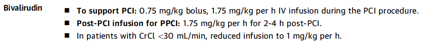 Gregg W. Stone MD (@greggwstone) on Twitter photo When bivalirudin is used during STEMI, the infusion should be continued for 2-4 hrs post-PCI. This will not only reduce any increased risk of stent thrombosis but in BRIGHT-4 reduced stent thrombosis compared with UFH. The post-PCI infusion is not necessary in NSTE-ACS. When bivalirudin is used during STEMI, the infusion should be continued for 2-4 hrs post-PCI. This will not only reduce any increased risk of stent thrombosis but in BRIGHT-4 reduced stent thrombosis compared with UFH. The post-PCI infusion is not necessary in NSTE-ACS.