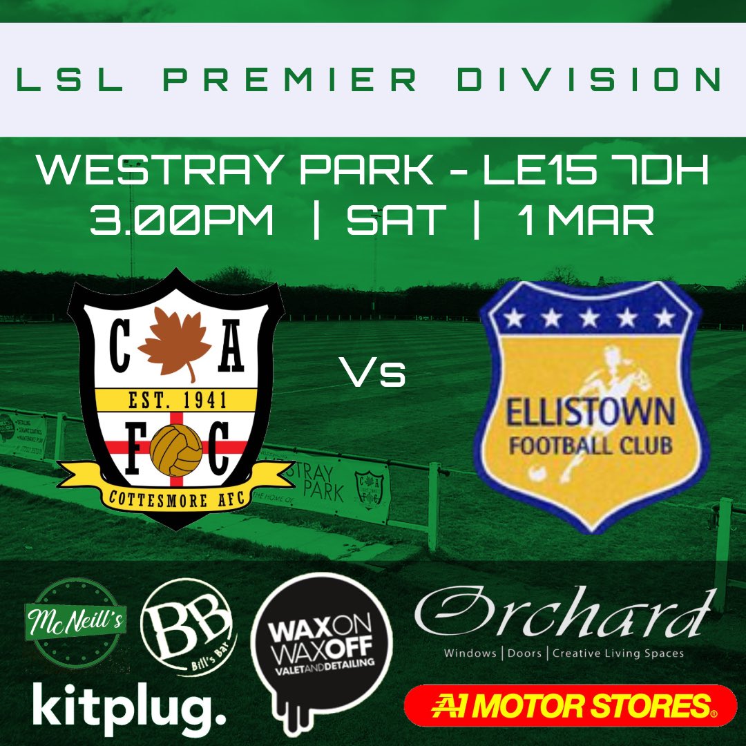 Tomorrow we are back to our 3pm kick off’s as Ellistown are the visitors to Westray Park. McNeills bar open, come down and support the lads! #upthecotts🚜💚