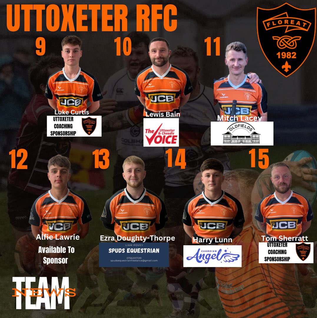 UttoxeterRFC's tweet photo. 🏉 TEAM NEWS 🏉 

The local rivalry against Rugeley comes to a conclusion for the 24/25 season this Saturday. The 1st XV travel to Rugeley.
Skipper Jake Batista-Cabrera moves to the back row and hat-trick hero Alfie Lawrie maintains his partnership with E2RA in the centres 🧡🖤 https://t.co/GqzQjgVu3F