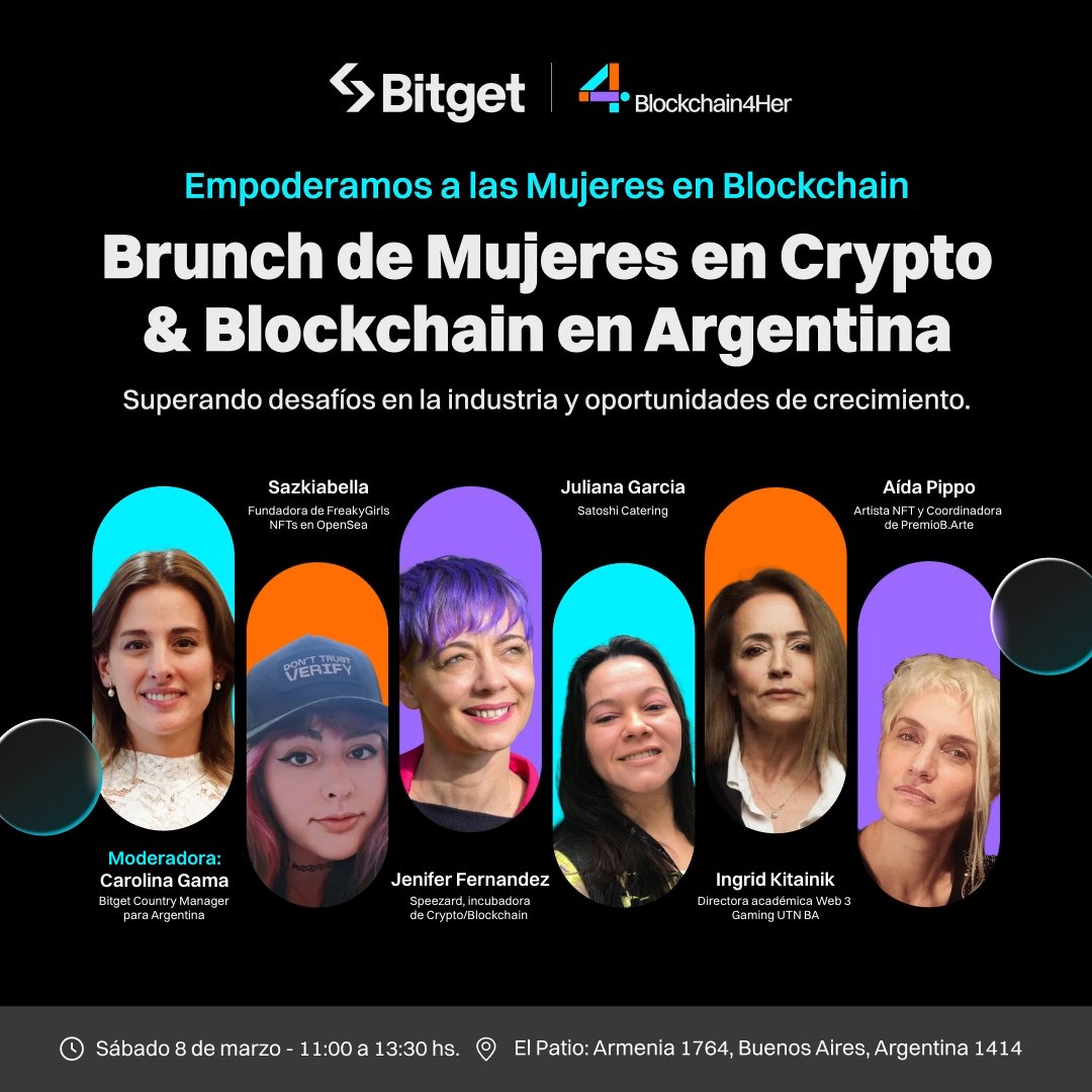 BitgetES's tweet image. 🇦🇷 ¡Bitget celebra el Día de la Mujer en Buenos Aires! 💜🚀

✨ Sumate a nuestro Brunch de Mujeres en Crypto &amp;amp; Blockchain para conectar con líderes de la industria y compartir experiencias en un evento exclusivo de #Bitget

📅 Cuándo: 8 de marzo, 11:00 - 13:30 hs
📍 Dónde: El…