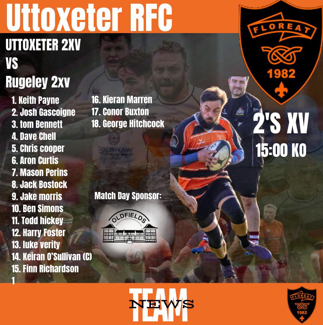 🏉 TEAM NEWS part 2 🏉 

Meanwhile, KO's men play Rugeley at home and have a strong 18, bolstered by the returning Dave Chell and last week's Man of the Match in Finn Richardson. 

Go for it lads 🖤🧡