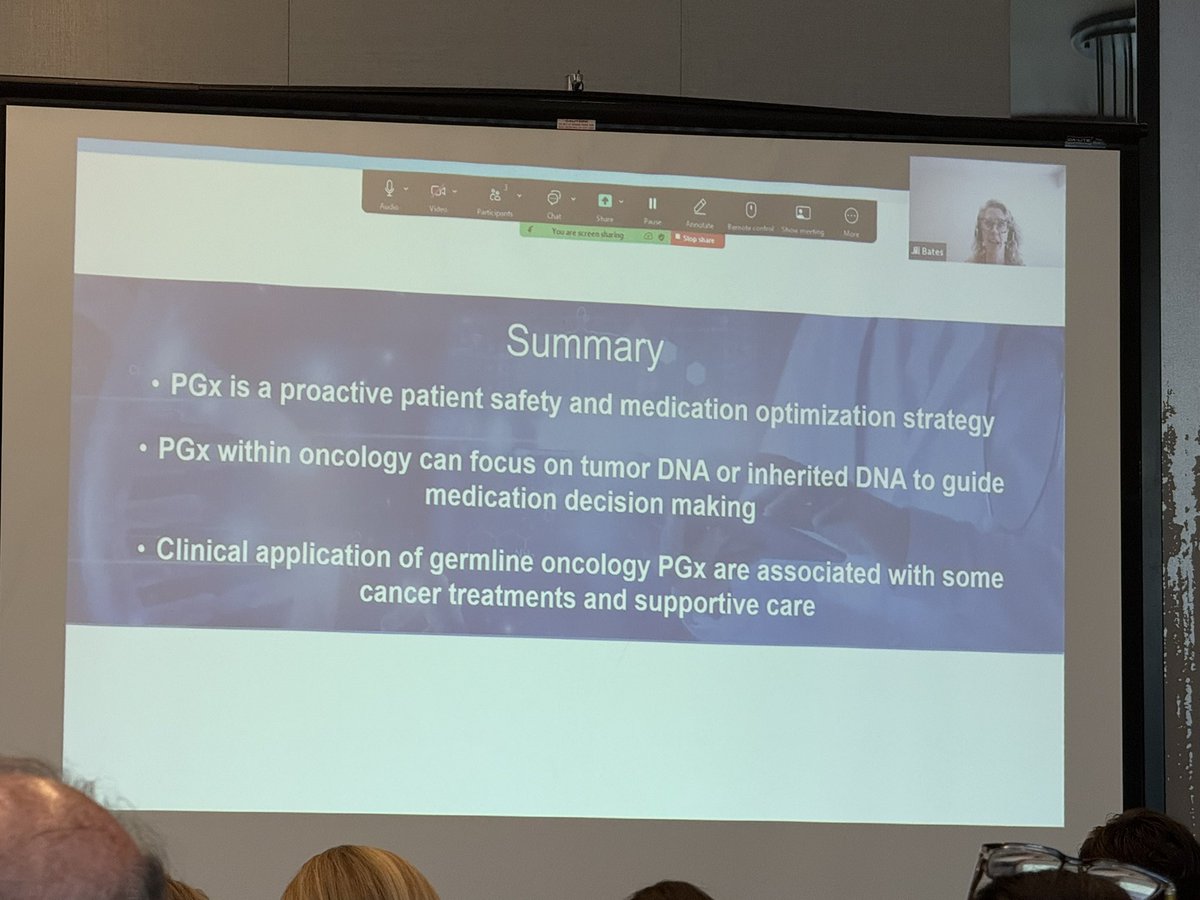 HHampel1's tweet image. Jill Bates presenting about pharmacogenomics as one piece of the puzzle in treating cancer patients safely & effectively at the @cityofhope Cancer Genomics Bootcamp. Would love to see more institutions implement DPYD testing before 5-FU therapy.
