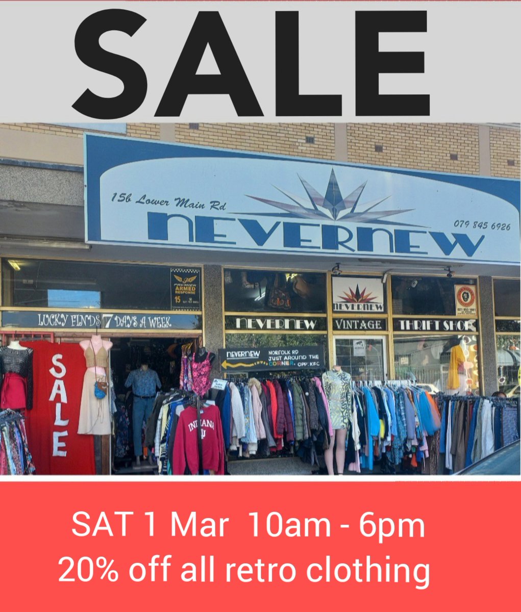 NevernewStore's tweet photo. This Saturday it's 20% OFF 
Leather jackets
Faux fur + fluffy coats
Vintage blazers
Retro skirts, tops + dresses
Jeans, Cargo pants, hippie pants, semi formal pants
Windbreakers, outdoor jackets, T-shirts , button up shirts etc
Instagram @nevernewstore https://t.co/BLPRHoiXr8
