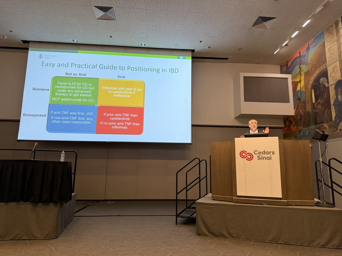 Corey Siegel summarizing positioning of pharmacologic therapies in IBD at the annual Cedars Sinai Symposium.