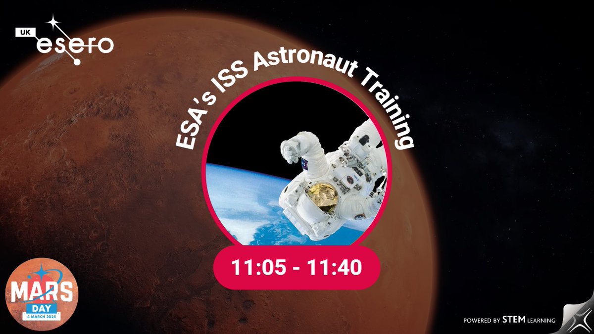 ESERO-UK (@esero_uk) on Twitter photo Wondering what it takes to be an astronaut? Join our #MarsDay25 @ESA Astronaut Training session.
Session guests include <a href="/astro_meganne/">Dr Meganne Christian</a>, ESA reserve astronaut! Learn more about how your classroom can get involved here: bit.ly/3TgSD97 Wondering what it takes to be an astronaut? Join our #MarsDay25 @ESA Astronaut Training session.
Session guests include <a href="/astro_meganne/">Dr Meganne Christian</a>, ESA reserve astronaut! Learn more about how your classroom can get involved here: bit.ly/3TgSD97