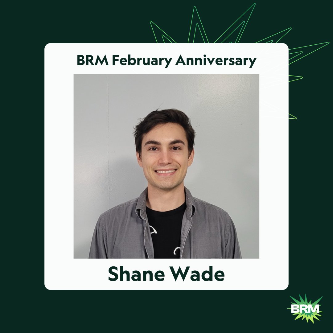 Celebrating a BRM Anniversary! 🎉

This month, we're excited to spotlight our AI enthusiast, Shane Wade, on his first anniversary at BRM!

We're so glad to have you on our team. Congrats on 1 year of making a difference here at BRM!