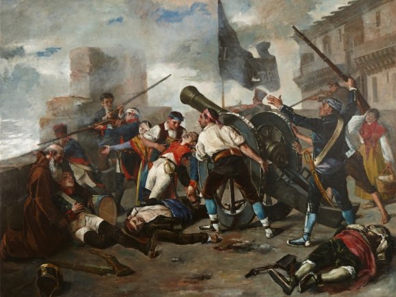 napoleonicaward's tweet photo. "El Pilar no se rinde" (El Pilar does not give up) Painting about the Siege of Zaragoza in the Peninsular War, by  Federico Jiménez Nicanor. Museo del Prado. Madrid napoleonic #bonaparte #picture #art  #waterloo #hussards #napoleon #reenactment #prado #museum #museodelprado https://t.co/W7iVbTLpFT