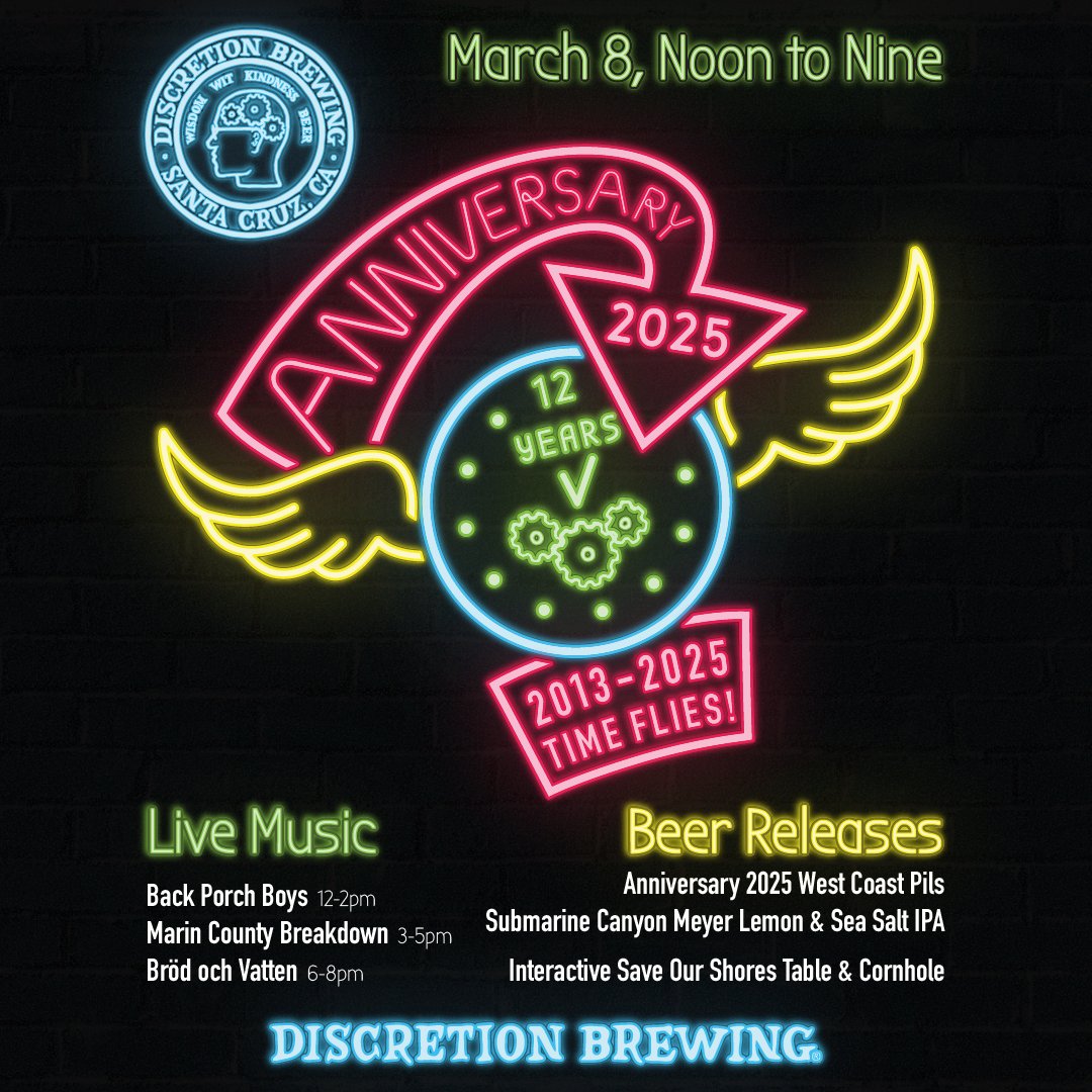 You're Invited 🎉 - mailchi.mp/e261f3b19fe6/d… Celebrate 12 years of Discretion on 3/8 with live music, celebratory beer releases, interactive Save Our Shores table, outdoor cash bar, cornhole &amp; more! Dog and family-friendly event.
