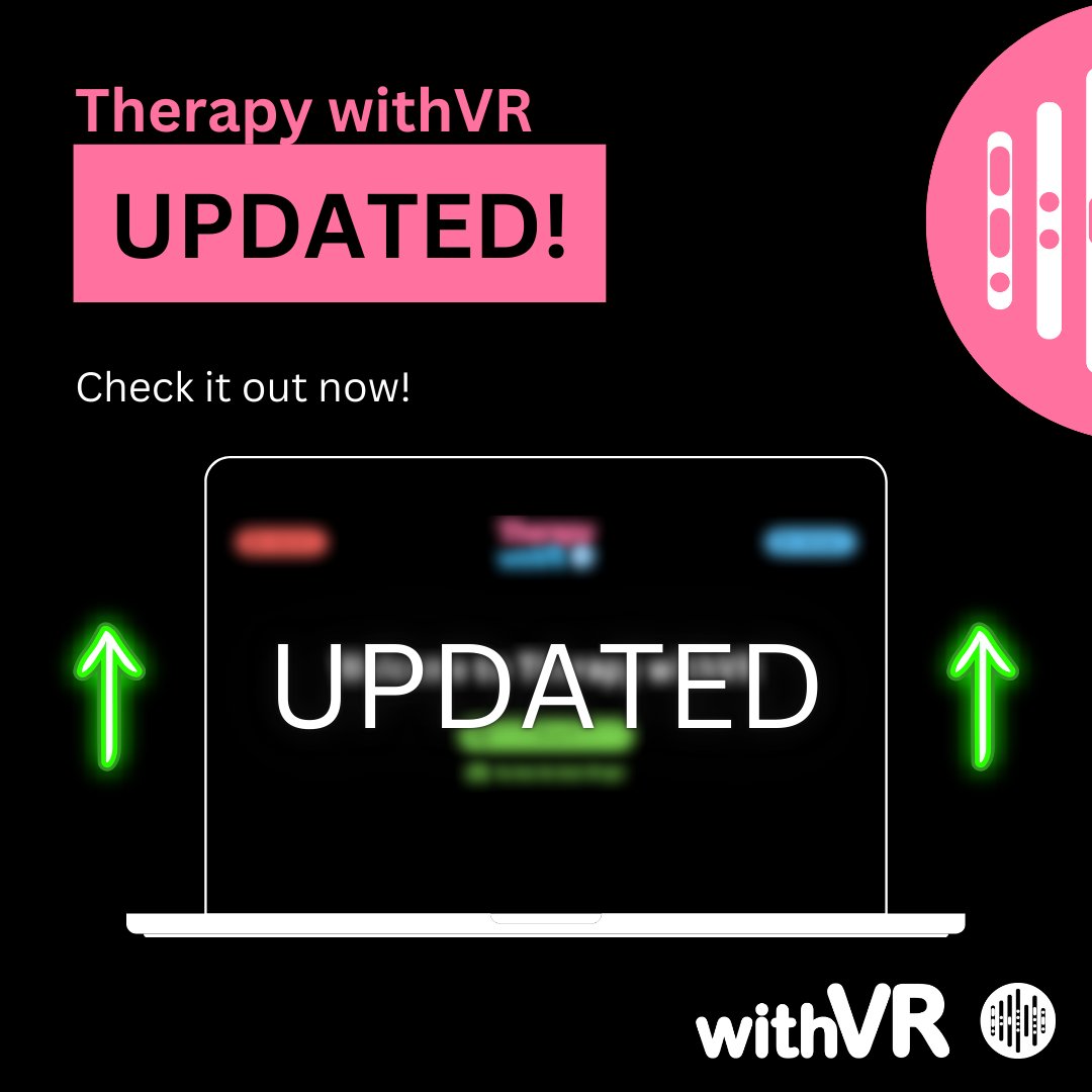 Therapy withVR has just been updated!!

If you're a user of Therapy withVR, check out your emails to see what's new!

You're going to be SO excited!!!!

Enjoy!