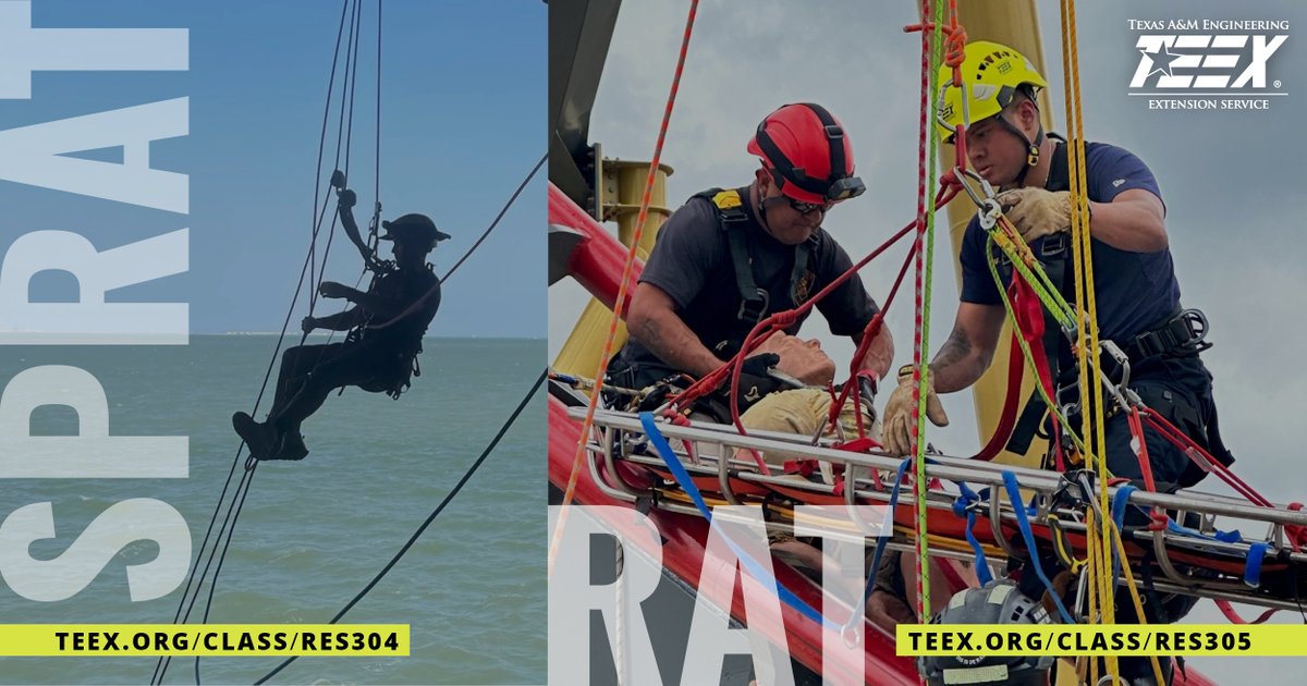 TEEXfire's tweet image. Upcoming Rescue Access Technician training will take place at Six Flags in Arlington, TX on APR 7-10. REGISTER TODAY!
Also coming up are SPRAT trainings held at our Bryan, TX campus.