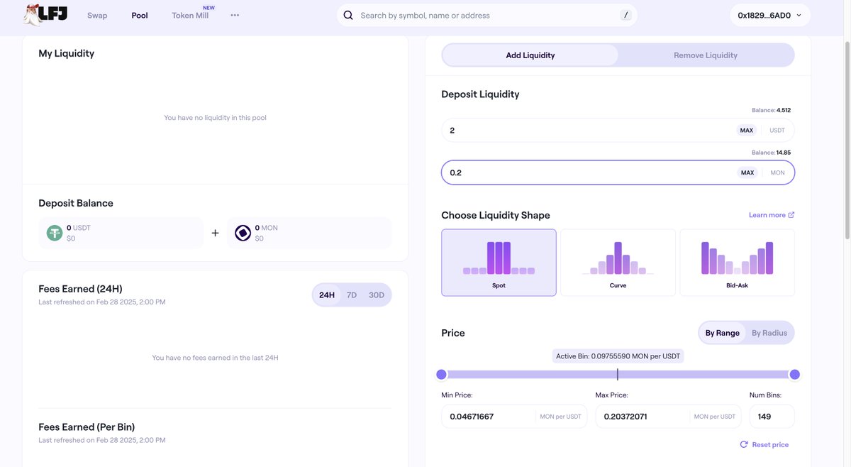 Dqy 8 of exploring projects to interact with on <a href="/monad_xyz/">Monad</a>   

Today we shall be interacting with <a href="/LFJ_gg/">LFJ.gg</a> 
Let's dive into it...... 🧵

🔹Firstly, head on to pandaria.lfj.gg/monad-testnet/…

🔹 Next we would connect our wallet and switch to monad testnet

🔹 Under the swap tab, we are