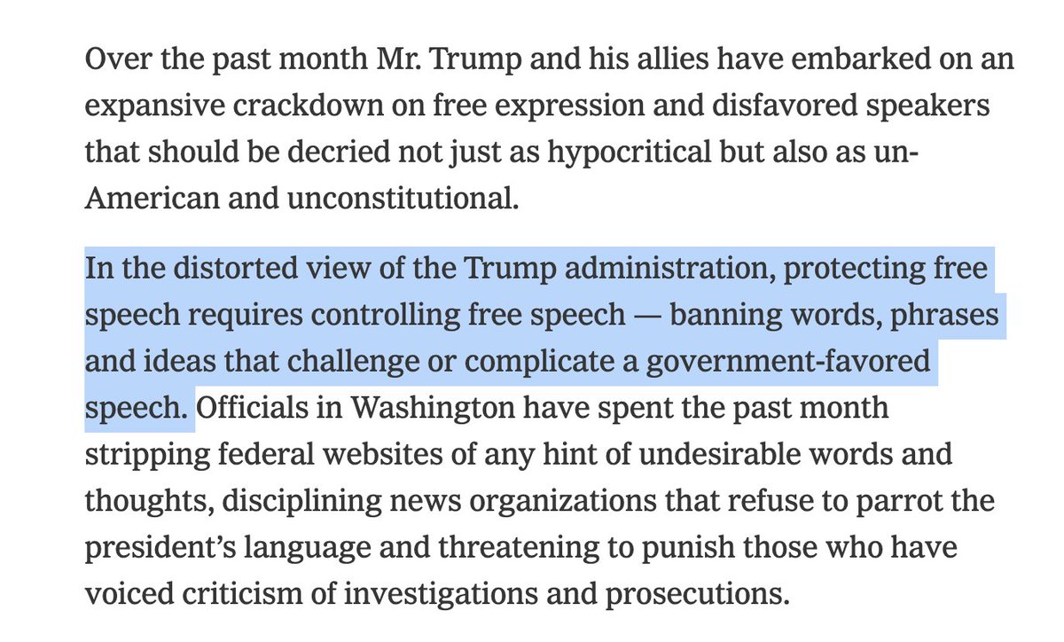 "Politicians are allowed to criticize the press — that is free speech, too, and there is nothing new about it — but there is a difference between using language and using muscle."

That's right. And this <a href="/nytimes/">The New York Times</a> editorial is timely and important.

nytimes.com/2025/02/28/opi…