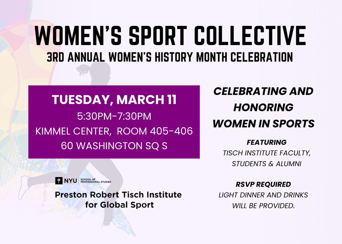 The Preston Robert Tisch Institute for Global Sport invites you to our 3rd annual Women's Sport Collective, Women's History Month Celebration on Tuesday, March 11, 5:30pm, Kimmel Center, Room 405/406.

forms.gle/sw44HXAsVav6rQ…