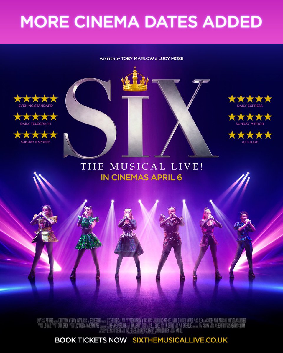 SIX ๐ (@sixthemusical) on Twitter photo By royal command and huge demand!ย ๐คโจย More dates have been added to see #SIXTheMusicalLive in cinemas from April 6 - get your tickets today before itโs too late!ย <a href="/universaluk/">Universal Pictures UK</a>
sixthemusicallive.co.uk By royal command and huge demand!ย ๐คโจย More dates have been added to see #SIXTheMusicalLive in cinemas from April 6 - get your tickets today before itโs too late!ย <a href="/universaluk/">Universal Pictures UK</a>
sixthemusicallive.co.uk
