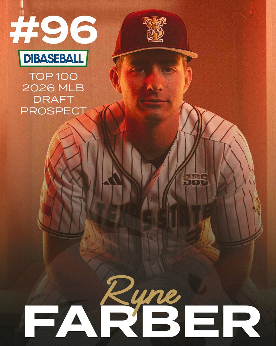 Texas State Baseball (@txstatebaseball) on Twitter photo ๐๐จ๐ฉ ๐๐ซ๐จ๐ฌ๐ฉ๐๐๐ญ
Ryne Farber comes in at #96 on <a href="/d1baseball/">D1Baseball</a>'s Top 100 prospects for the 2026 MLB Draft!
#EatEmUp #SlamMarcos x <a href="/FarberRyne/">Ryne Farber</a> ๐๐จ๐ฉ ๐๐ซ๐จ๐ฌ๐ฉ๐๐๐ญ
Ryne Farber comes in at #96 on <a href="/d1baseball/">D1Baseball</a>'s Top 100 prospects for the 2026 MLB Draft!
#EatEmUp #SlamMarcos x <a href="/FarberRyne/">Ryne Farber</a>