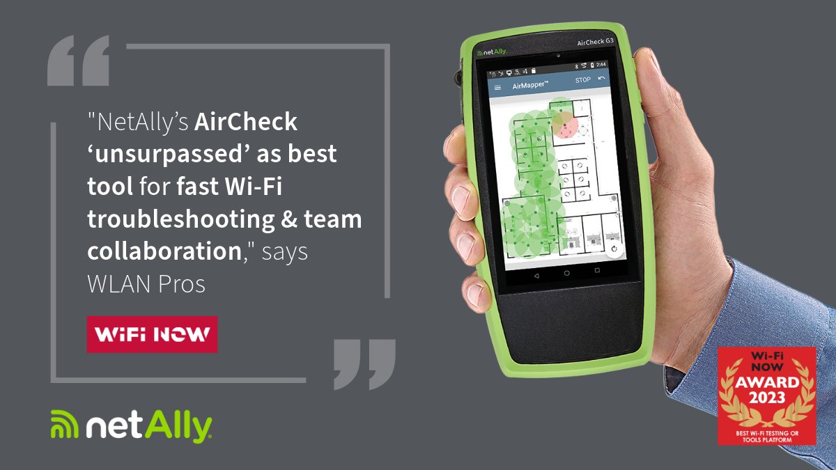 NetAlly's tweet photo. [Wi-Fi Industry News] NetAlly’s #AirCheck ‘unsurpassed’ as best tool for fast Wi-Fi troubleshooting &amp; team collaboration, says WLAN Pros - Read more 👉: https://t.co/imiPSTI3F4

#WiFiNow #NetAlly #WiFiExperts https://t.co/pl4wo7ovqu