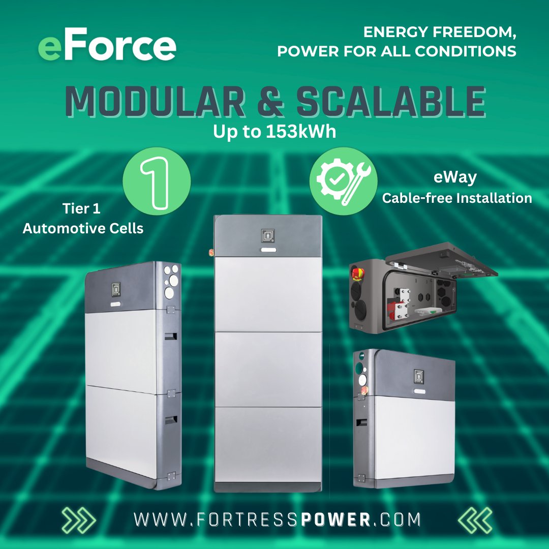 eForce 9.6 kWh LFP Battery: Modular and Scalable for Your Energy Needs!

Take control of your energy future with Fortress Power! To learn more, visit: fortresspower.com/products/eforce

#FortressPower #eForce #EnergyStorage #ModularDesign #StackableBattery