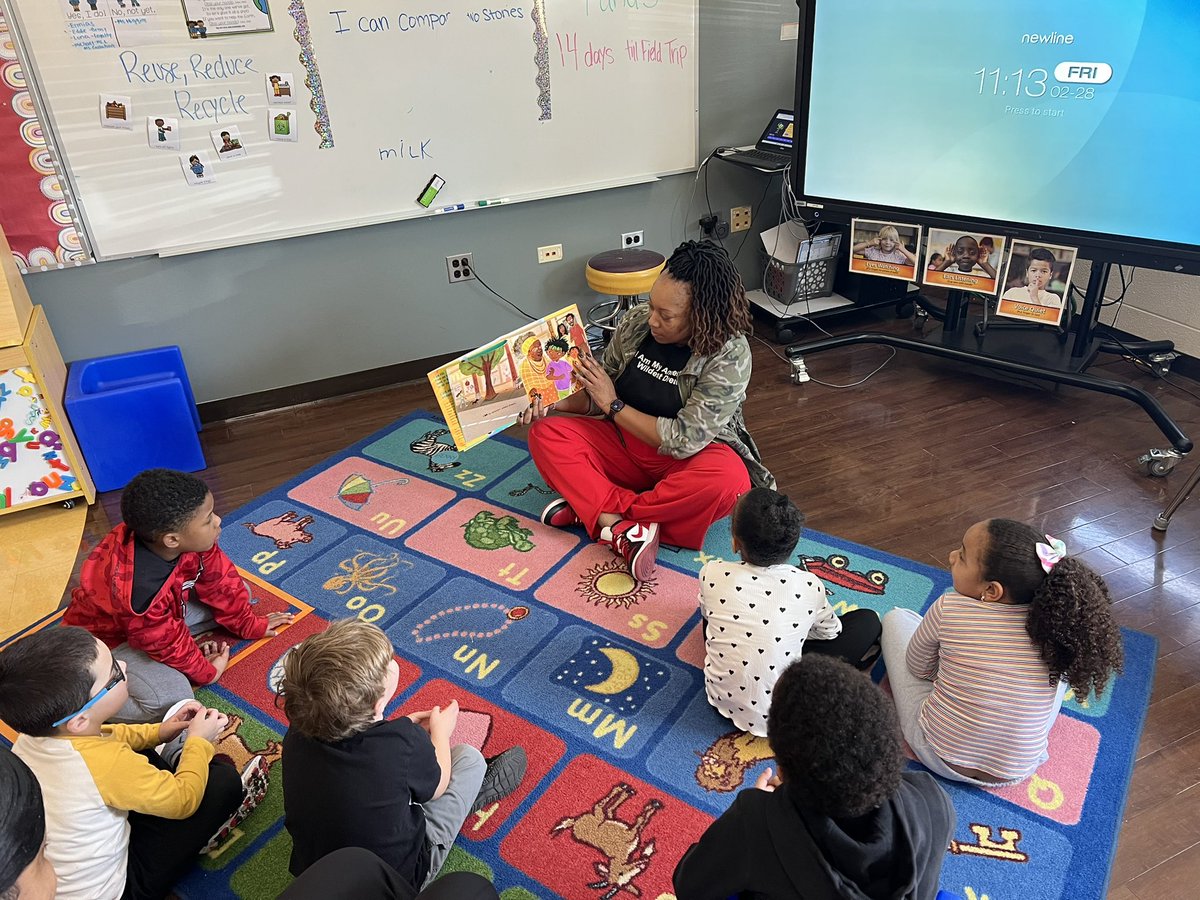 My favorite part of being a principal is interacting with my students. They bring me so much joy. Today I was mystery reader and read the book "I Am My Ancestors Wildest Dreams." #BlackHistoryMonth 👊🏽✊🏽🖤❤️💚