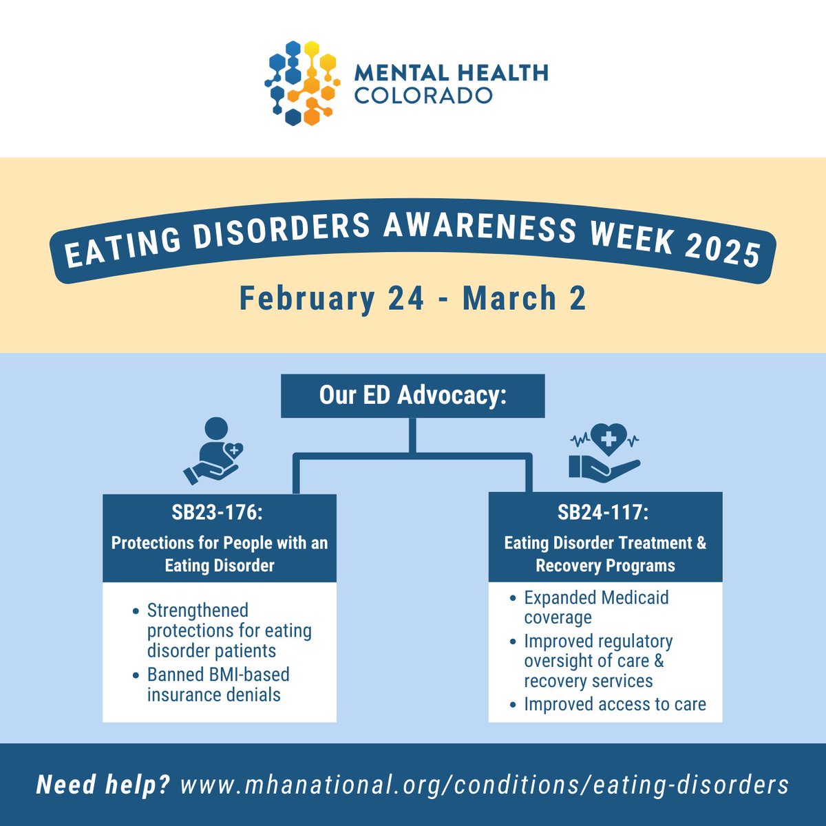 CO_MentalHealth's tweet image. We are committed to advocating for stronger protections, expanded access to care, and improved treatment options for people with eating disorders. 

Need help? Visit mhanational.org/conditions/eat… for resources.

#EDAwarenessWeek #EatingDisorders #EDRecovery