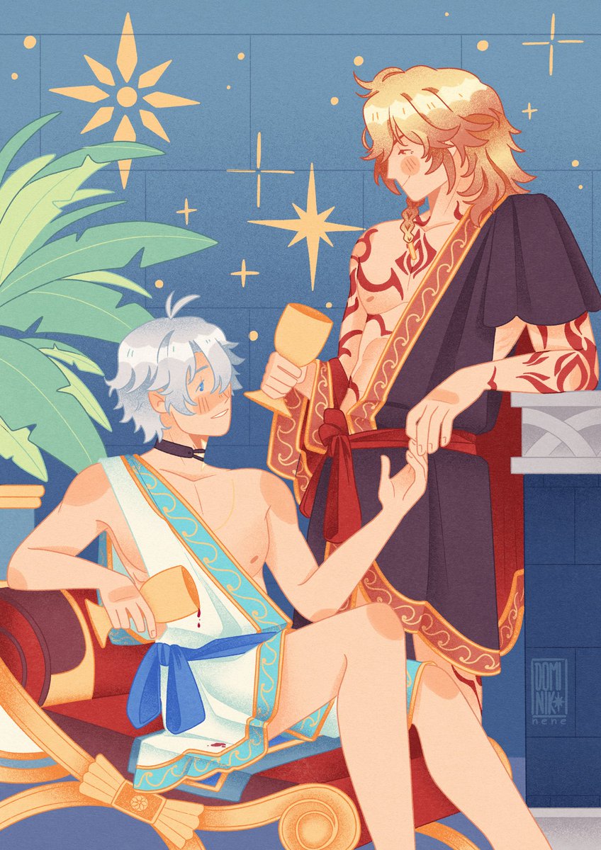 DominikNene_art's tweet image. Just 2 bros chilling in Okhemaโs public bath
.
.
.
#mydei #mydeimos #phainon #phaidei #honkaistarrail #hsr #fanart