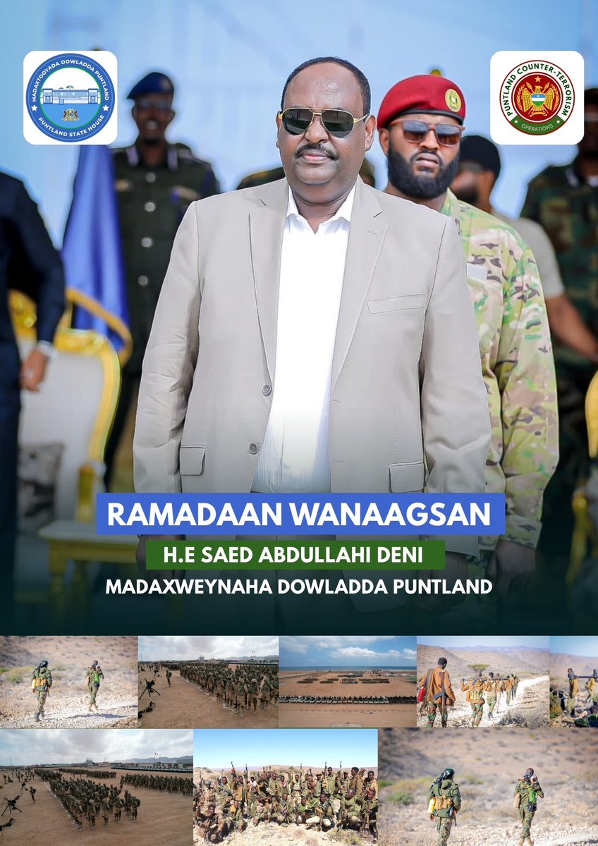 Waxaan si gaar ah ugu hambalyeeynayaa Ciidankeenna geesiyaasha ah ee soonku ugusoo galay iyagoo gudanaya waajibaadkooda, Wiilasha iyo gabdhaha geesiyaasha ah ee ku suxuuranaya buuraha korkooda, kuna afuraya oo halkaasi sidoodii ugasii wadaya wejiga 3aad Hawlgalka <a href="/PL_CTOperations/">Puntland Counter-Terrorism Operations</a>