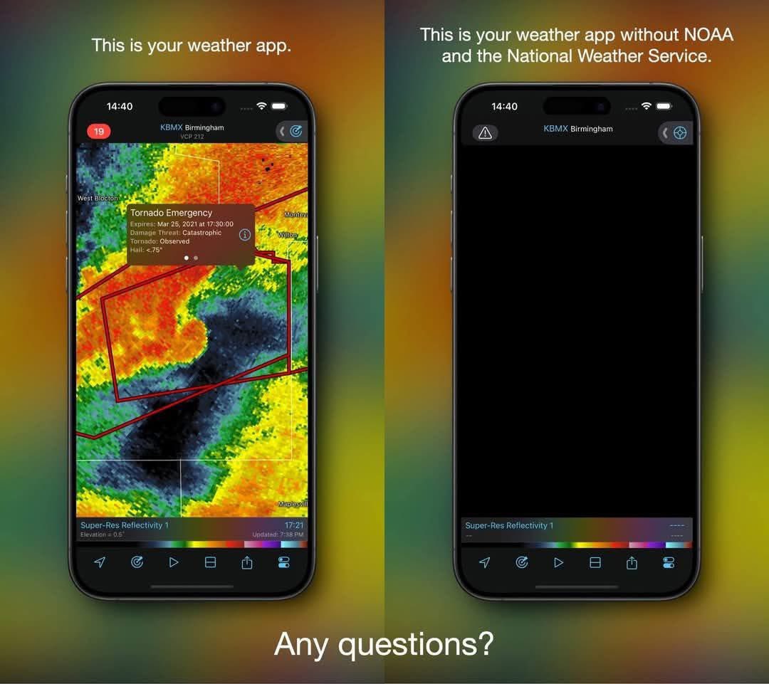 I don’t know who made this, but this is what we can look forward to if cuts to NOAA and the NWS continue. 
You get nothing.