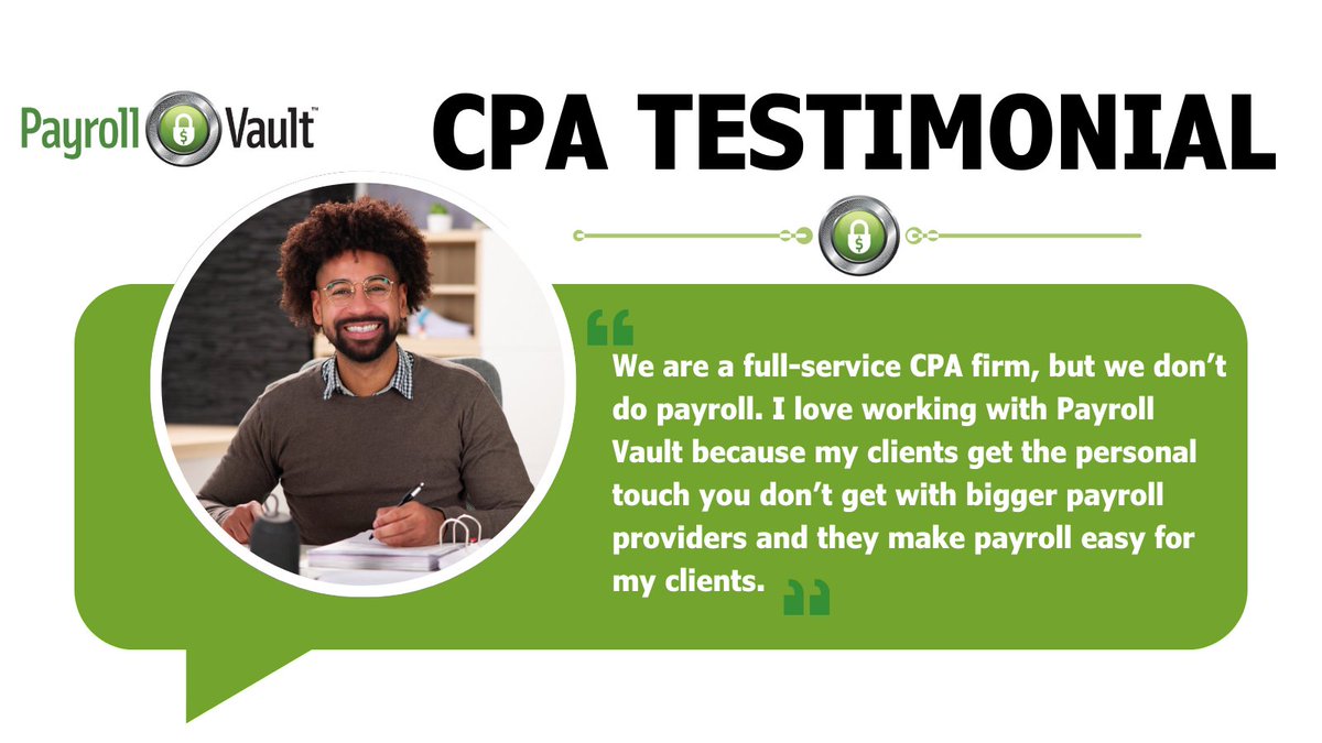AjaySaini's tweet photo. Real feedback from real CPAs! 💫
Give your clients the payroll support they deserve while maintaining your trusted advisor status by partnering with Payroll Vault!

Why CPAs Trust Us:
"Payroll Va... https://t.co/Jq0j3R81Tr #AccountingServices #PayrollPartner #BusinessSolutions https://t.co/hQ717dzzkf