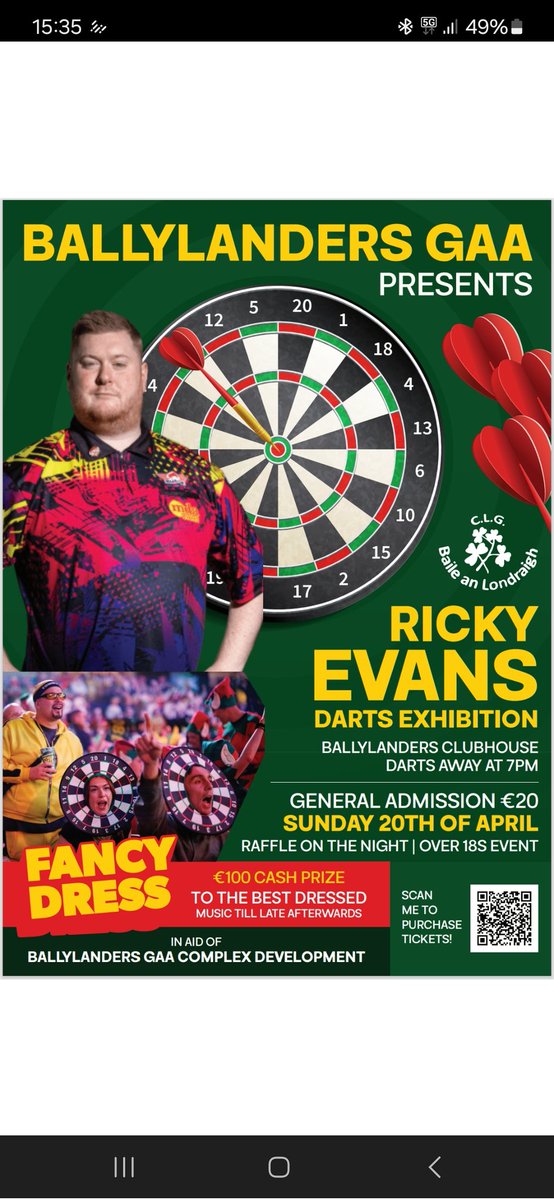 GAABallylanders's tweet image. *Announcement* 
We are Delighted to announce that we will be hosting “Rapid Ricky Evans” for a darts Exhibition night on Sunday the 20th of April in the Ballylanders GAA complex .
Rapid Ricky will be taking on 16 players from around the area and this will be followed by Music.