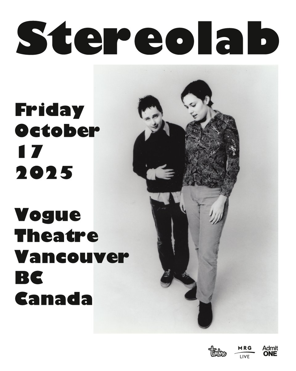 Timbre Concerts (@timbreconcerts) on Twitter photo STEREOLAB - October 17, 2025 <a href="/VogueTheatre/">Vogue Theatre</a> Vancouver, BC - Tickets: admitone.com/events/stereol… STEREOLAB - October 17, 2025 <a href="/VogueTheatre/">Vogue Theatre</a> Vancouver, BC - Tickets: admitone.com/events/stereol…