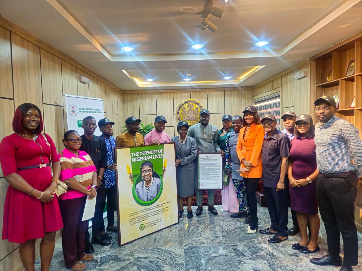 Yesterday, the <a href="/DGatNAFDAC/">DG at NAFDAC</a> Prof. Mojisola Adeyeye welcomed a delegation from the PSN-Young Pharmacists Group (PSN-YPG) at the Corporate Headquarters in Abuja.

The group commended her unwavering commitment to safeguarding public health and tackling counterfeit medicines.