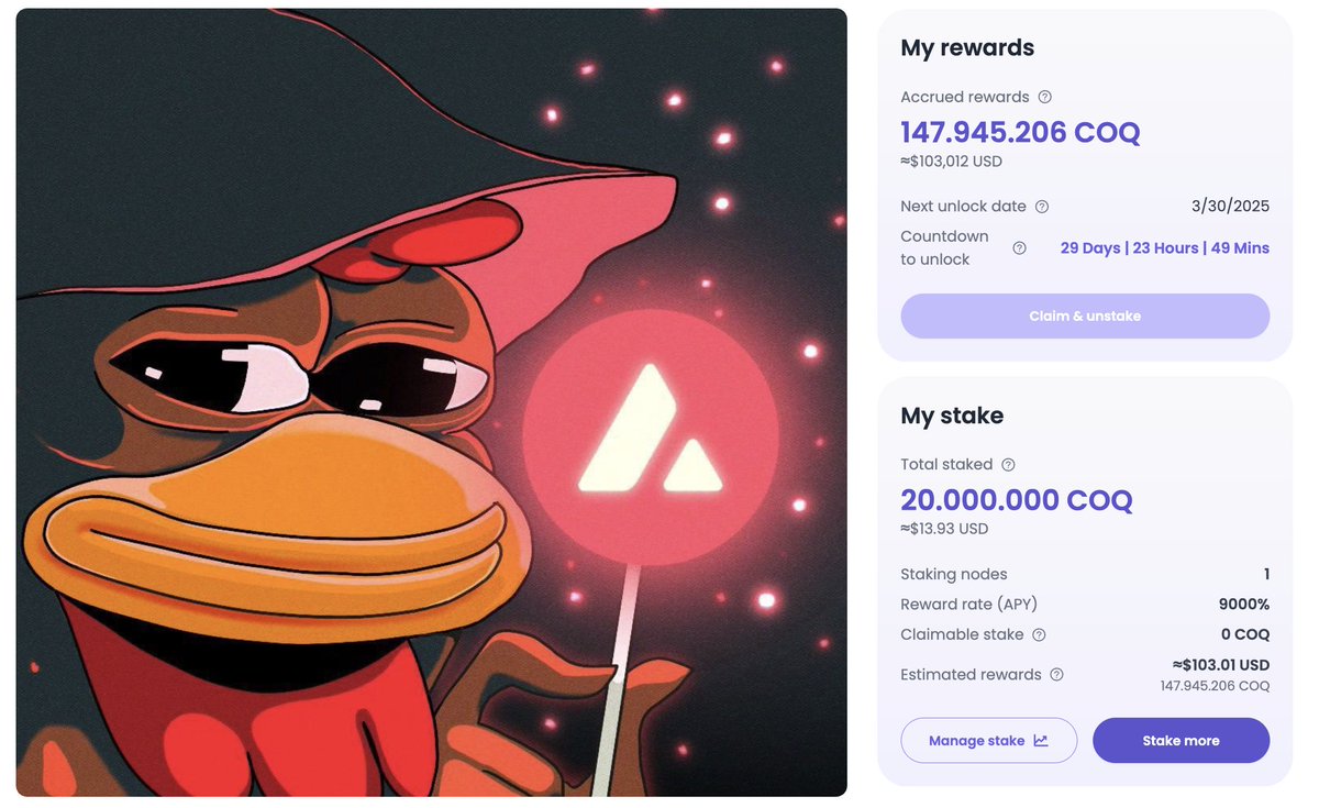 aCryptoBiker's tweet image. Bok Bok
Courtesy of GoGoPool and @0xnevin, I'm validating the Avalanche @coqnet_io L1, so fucking easy, it required me just 2 clicks!
So proud and impressed by the tech and the progress so far! Crazy! 🔺doption! Skyrocketing!
L1marketplace.com
$AVAX $GGP $COQ