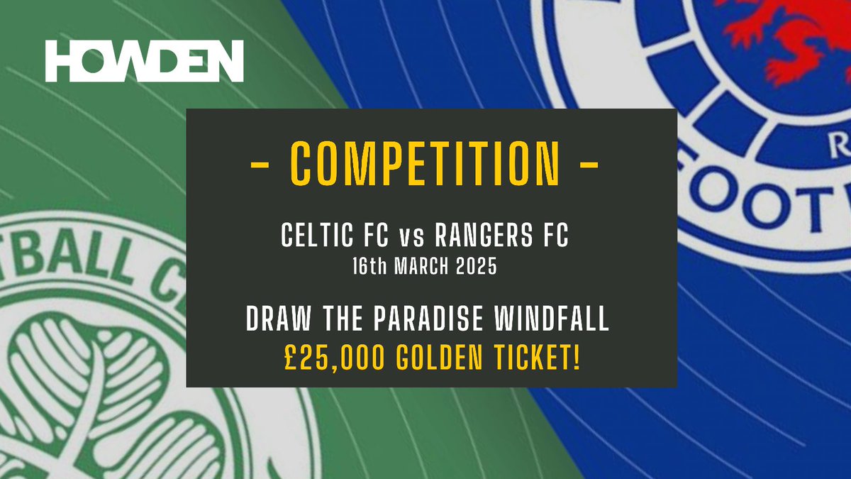 Howden (formerly Laurie Ross) (@laurierossins) on Twitter photo | COMPETITION |
Fancy drawing the Paradise Windfall Golden Ticket at the Glasgow Derby, <a href="/CelticFC/">Celtic Football Club</a> v Rangers FC on 16th March?
Prize includes 2 Director’s Box seats with pre & post match lounge access.
To enter…
✅ Retweet
✅ Follow <a href="/howdenlocaluk/">Howden Insurance</a>
Winner announced 12th | COMPETITION |
Fancy drawing the Paradise Windfall Golden Ticket at the Glasgow Derby, <a href="/CelticFC/">Celtic Football Club</a> v Rangers FC on 16th March?
Prize includes 2 Director’s Box seats with pre & post match lounge access.
To enter…
✅ Retweet
✅ Follow <a href="/howdenlocaluk/">Howden Insurance</a>
Winner announced 12th