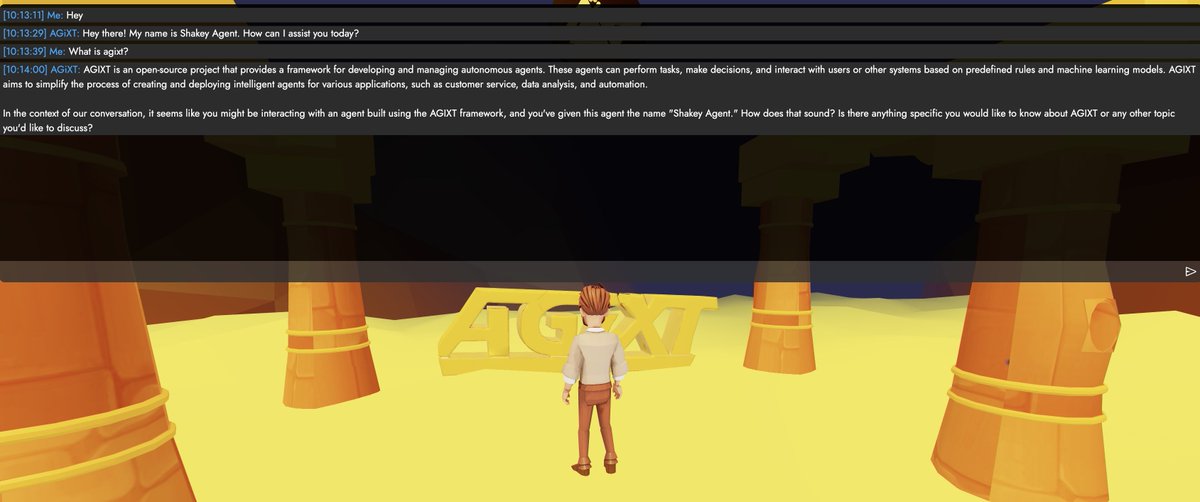 shakey_ai16z's tweet image. We added some @AGi_XT integration into the Shakeyverse and deployed a server to use the agents via their framework. 
It probably has a lot of potential with other features which we will explore as we go.