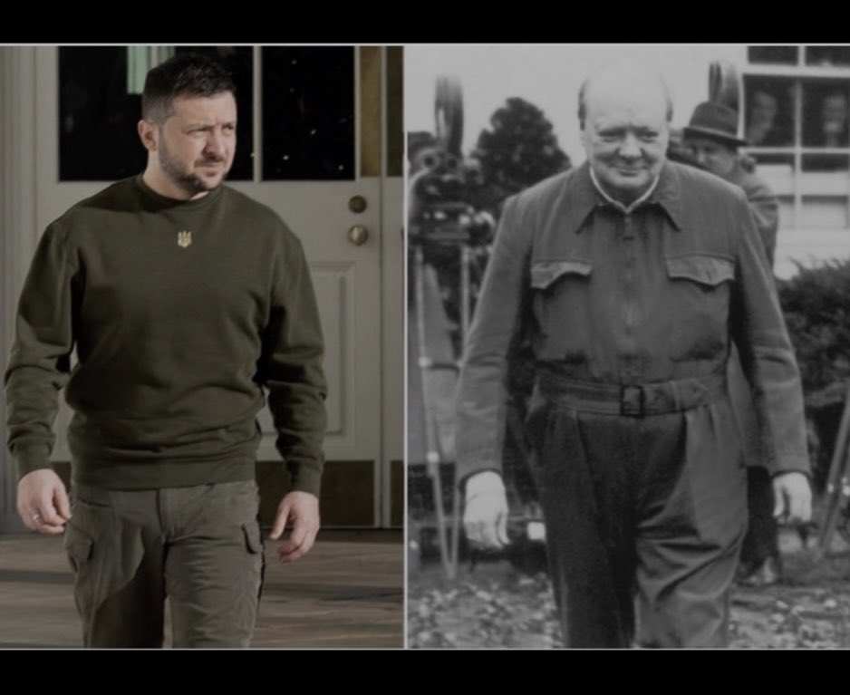 Zelensky visiting #WhiteHouse. Churchill visiting #WhiteHouse. Both war leaders. Not one suit between us at war time.