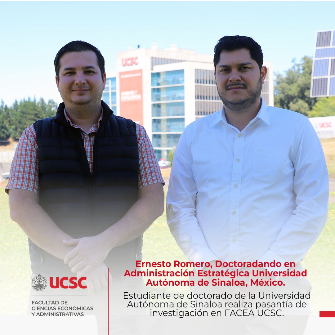 Estudiante de doctorado de U. Autónoma de Sinaloa, Ernesto Romero, realiza pasantía de investigación en FACEA UCSC. La iniciativa fue posible gracias a la gestión del Dr. Ernesto León, quien coordinó la estadía y brindó apoyo en el proceso formativo del doctorando.
@UCSC_D