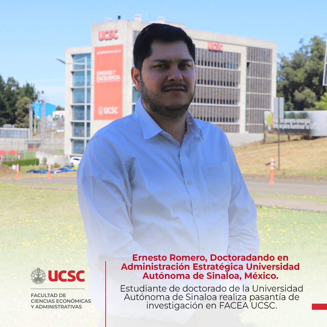 faceaucsc's tweet image. Estudiante de doctorado de U. Autónoma de Sinaloa, Ernesto Romero, realiza pasantía de investigación en FACEA UCSC. La iniciativa fue posible gracias a la gestión del Dr. Ernesto León, quien coordinó la estadía y brindó apoyo en el proceso formativo del doctorando.
@UCSC_D