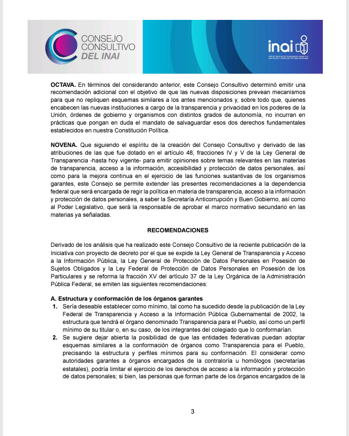 ConsejoConINAI's tweet photo. 1/2 Recomendación emisión de Leyes secundarias de transparencia y protección de datos https://t.co/xiQDKCKvRt