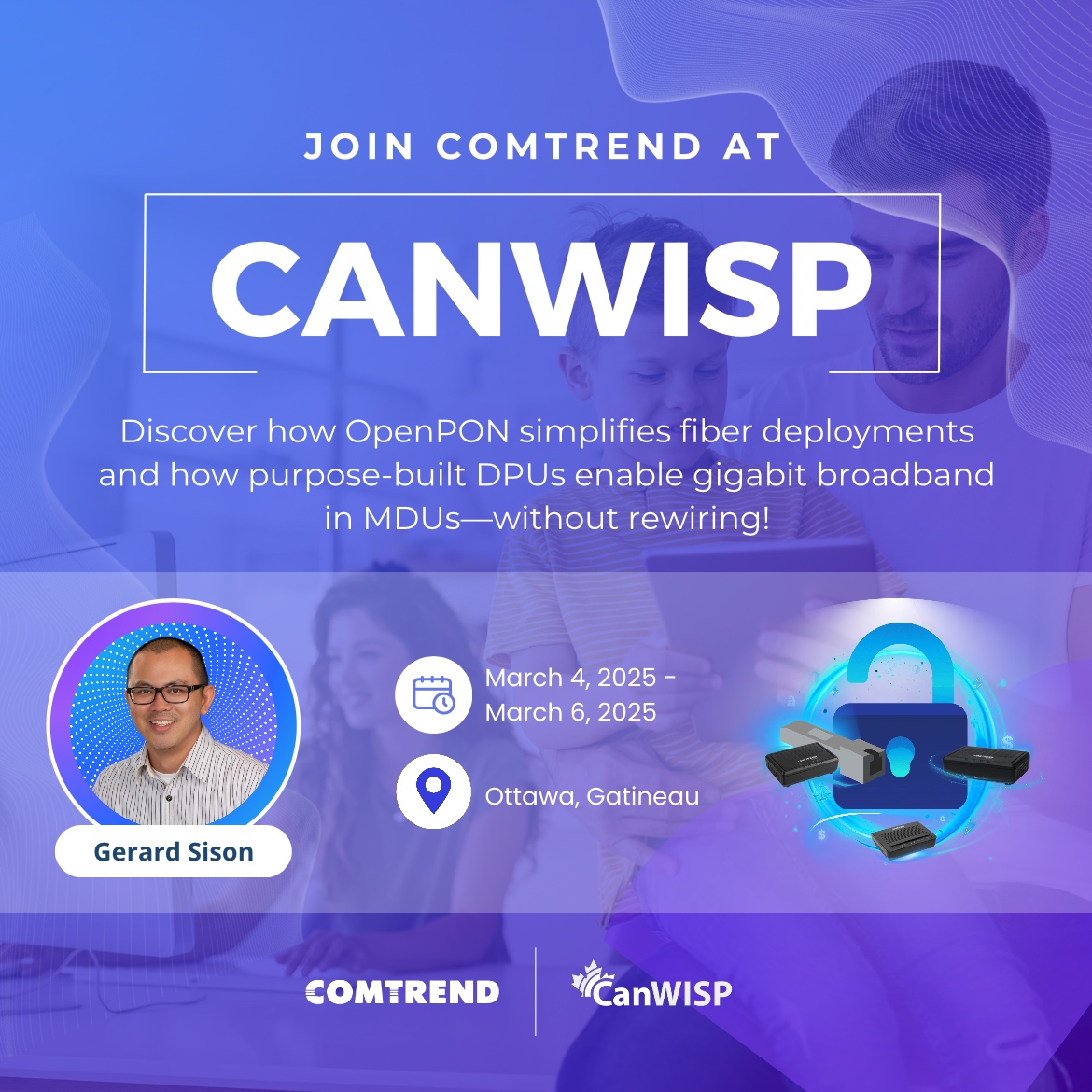Joining us at CanWISP 2025? Learn how DPUs enable gigabit broadband in MDUs—no rewiring needed! Meet Gerard Sison to explore OpenPON. Visit our booth for a demo with FONEX &amp; catch our session on March 4 at 4 PM!

📅 March 4-6, 2025
📍 Ottawa, Gatineau

#OpenPON #DPU #Comtrend