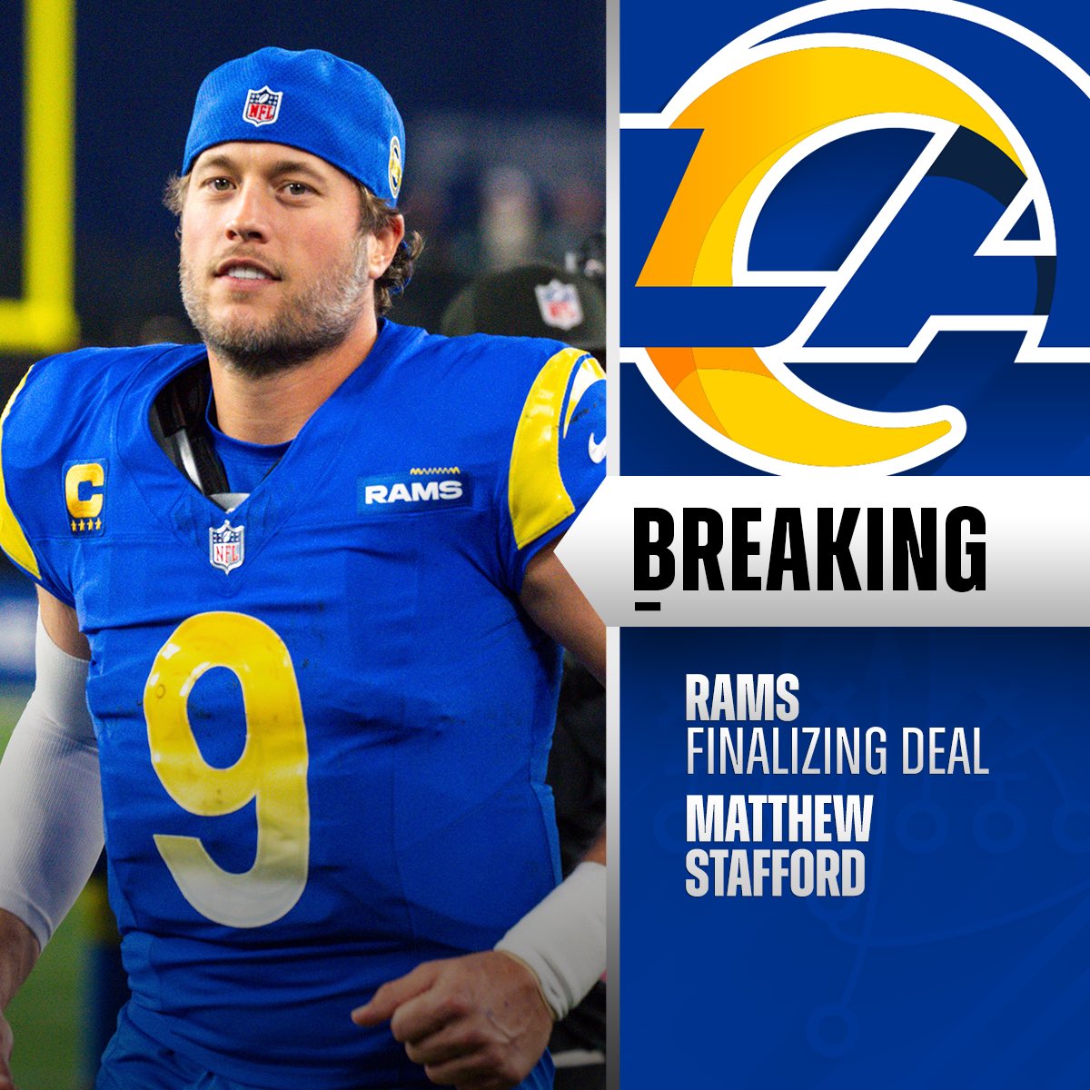 BREAKING: Rams and QB Matthew Stafford are closing in on a deal for Stafford to return to LA.