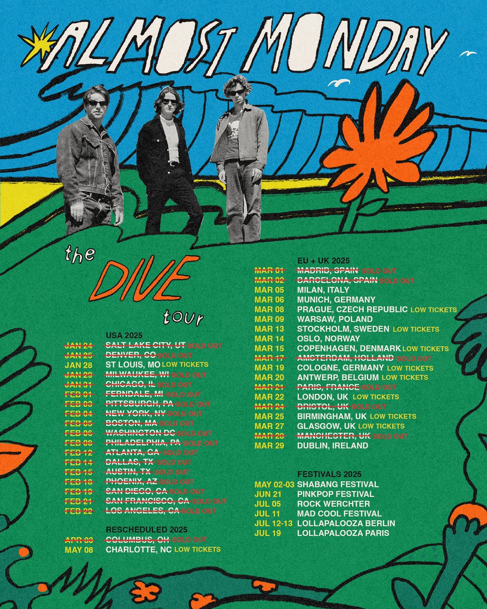 almost monday (@almostmondayy) on Twitter photo no time to slow down!! the DIVE tour EU + UK starts tomorrow ๐๐โโ๏ธ๐บ๏ธ tickets are going quick. where will we see u?!  โค๏ธโ๐ฅ no time to slow down!! the DIVE tour EU + UK starts tomorrow ๐๐โโ๏ธ๐บ๏ธ tickets are going quick. where will we see u?!  โค๏ธโ๐ฅ