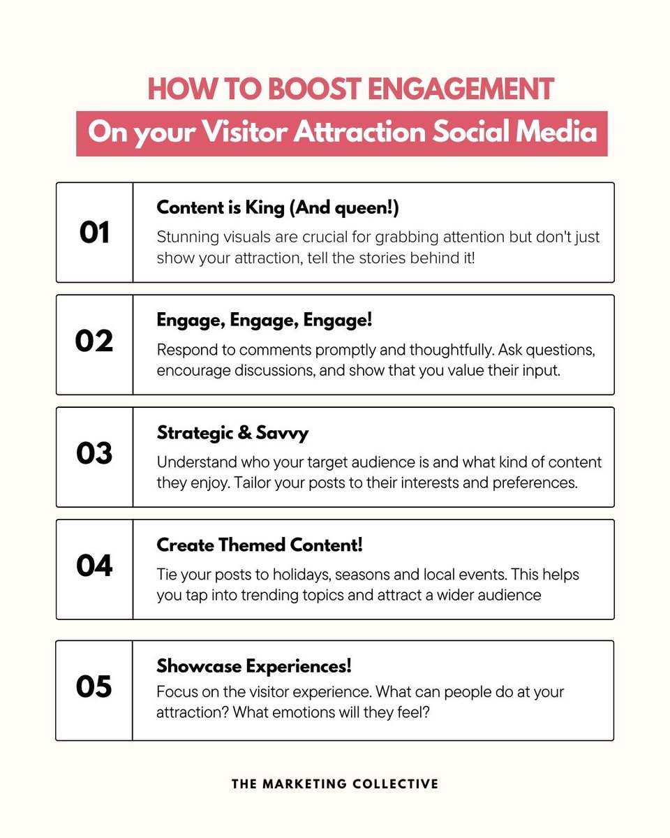 #FridayFocus

📢 Top tips for visitor attractions to boost engagement 📢

Here are some tips and tricks to help you boost engagement and drive footfall👉