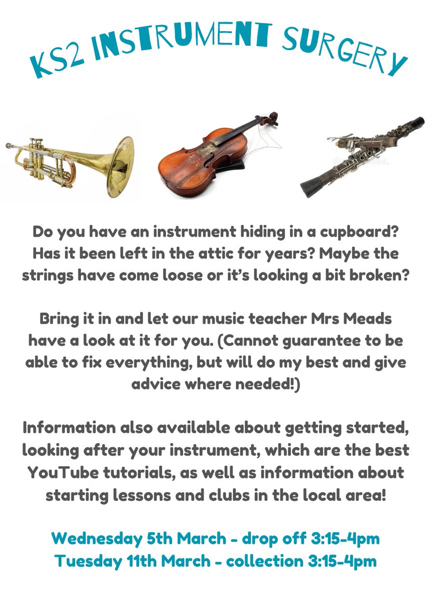 Have you got an instrument at home that needs to see the Dr? Bring in your instruments to Mrs Meads’ Instrument Surgery. <a href="/N_StarAT/">Northern Star Academies Trust</a> #musiccurriculum