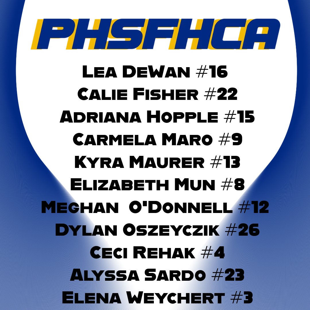 These 11 junior and senior varsity student-athletes were all recognized by the PHSFHCA for maintaining a GPA of 3.6, A-, or 90% throughout the 1st quarter of school. The varsity team was also recognized with a Team GPA Award given to teams who average a 87% or higher.