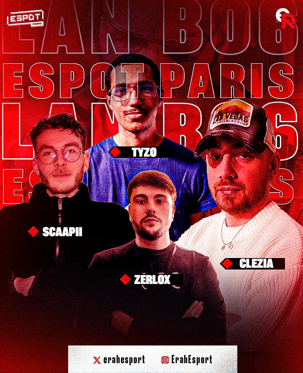 📍 Espot Paris - 8 &amp; 9 mars 2025 

Après une belle performance à l'Alsace Arena, on sera présents à l’Espot Paris pour tout donner une fois de plus ! 

🟥 <a href="/Clezia08/">DD</a> 
🟥 <a href="/TyzoCOD/">Marwanito</a>
🟥 <a href="/Zerlox_/">‏ً</a>
🟥 <a href="/Scaapii/">Enzo 🧸</a>

🧠<a href="/Yoozar_/">Yoozar</a>
🧢<a href="/InfinityUP2/">ERAH | InfinityUP (TDS)</a>

Nouvelle étape, même objectif : imposer notre jeu