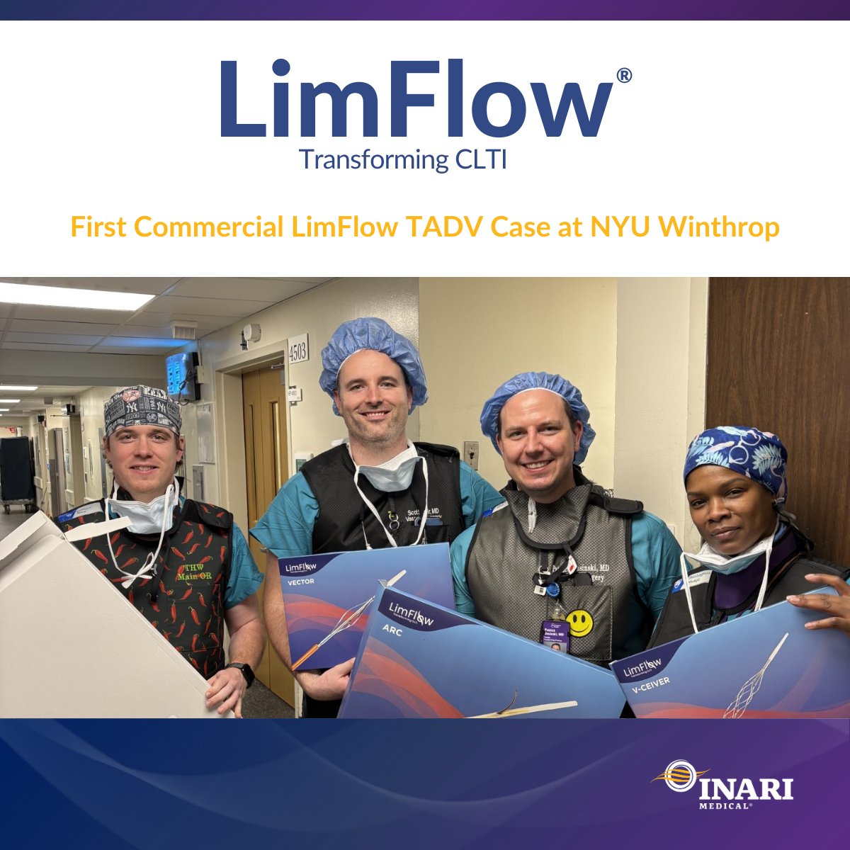 CLI_LimFlow's tweet image. Congratulations to Drs. Scott Safir and Patrick Jasinski, along with the team at NYU Winthrop in Long Island, NY, for successfully performing their first LimFlow #TADV procedure!

Learn more about #LimFlow: bit.ly/3YvXQeo

#LimFlow #CLTI #amputation #LimbSalvage
