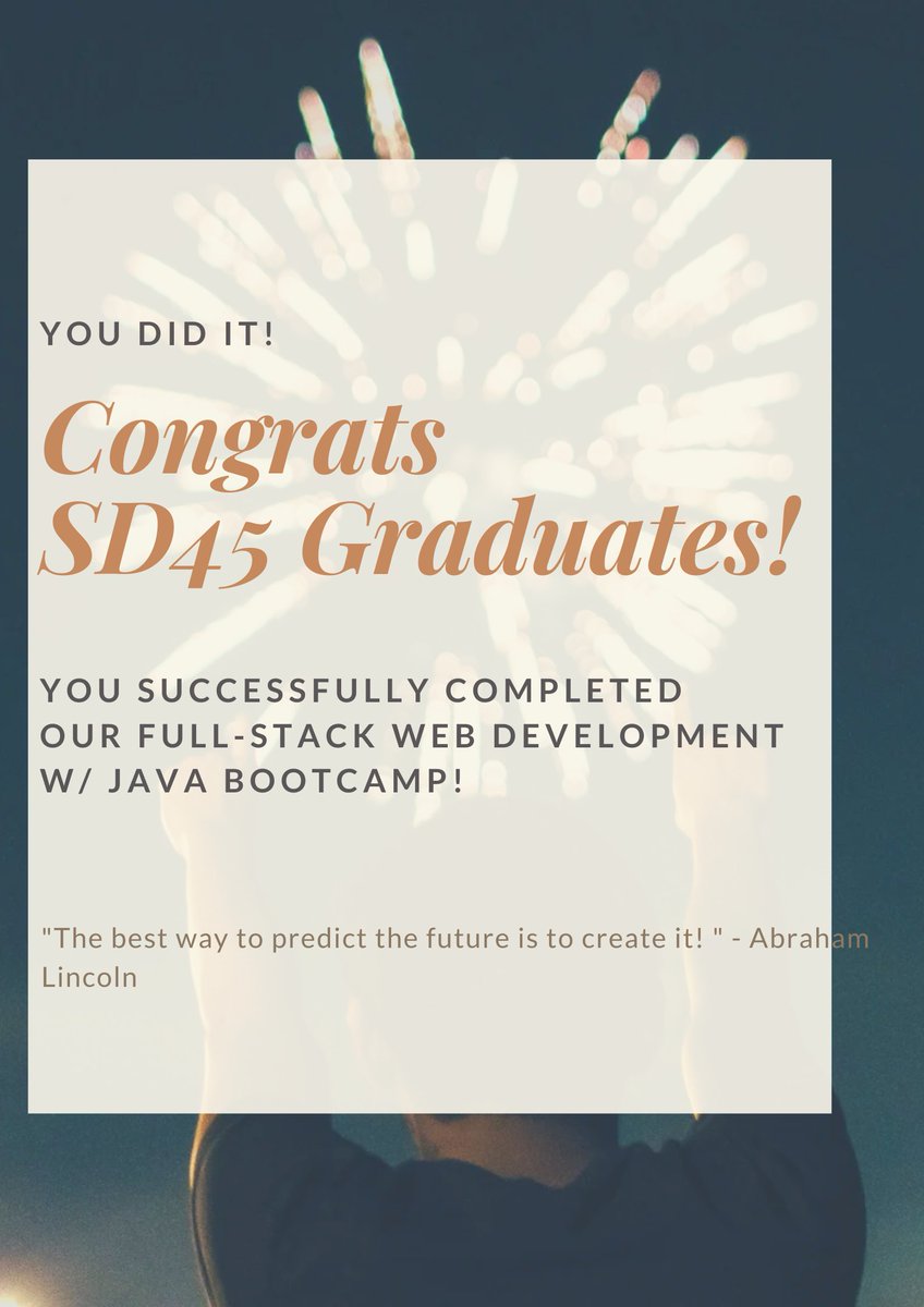 SkillDistillery's tweet image. After 16 intense weeks of coding, problem-solving, and career preparation, SD45 has officially completed Skill Distillery’s full-time program!
#SkillDistillery#CodingGraduates #FutureDevelopers #TechCareers #FullStackBootcamp